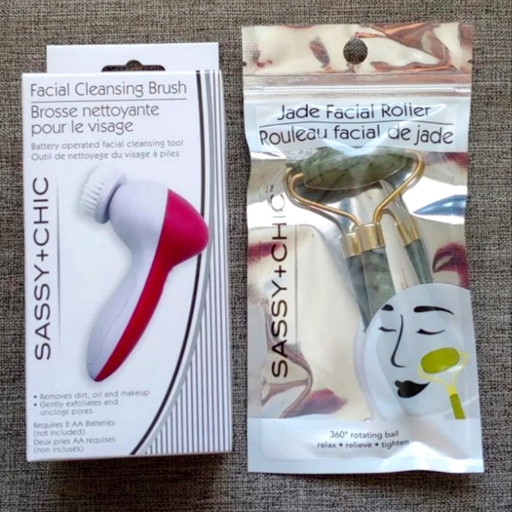 Facial Brush Cleansing, Jade and Facial Roller 2pack